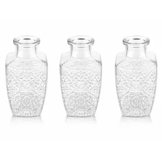 CHAKS Tischvase 3er Set Glasvasen eckig Vintage – Dekovasen mit Ornament aus Glas weiß
