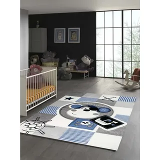 TeppichHome24 Kinderteppich Kinderteppich Pirat Affe in Blau, rechteckig, Höhe: 1.3 mm blau|grau|schwarz|weiß rechteckig | 200 cm x 290 cm x 1.3 mm