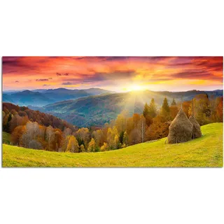 120x60cm - Berge Wald Wiese Sonne Herbst - Bild auf Keilrahmen modern stilvoll - Bilder und Dekoration
