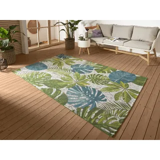 Hanse Home Tropical Leaves In- & Outdoor Teppich – Flachgewebe Aussenteppich, Jungel Palmen Blätter Design, ÖKO-TEX Wetterfest & UV-beständig für Balkon, Terrasse, Garten – Türkis Grün, 120x180cm