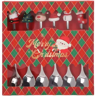 Festliche Deko-löffel, Küchenlöffel-set Aus Edelstahl Für Weihnachtsdekorationen, Silber, 6-teilig - Crezuo