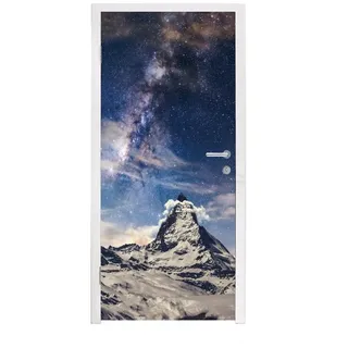 MuchoWow Türtapete Berge - Sterne - Universum - Jungen - Mädchen - Kinder, Matt, bedruckt, (1 St), Türfolie Selbstklebend, Türtapete, Türdeko Poster, 95x235 cm bunt 95 m x 235 m