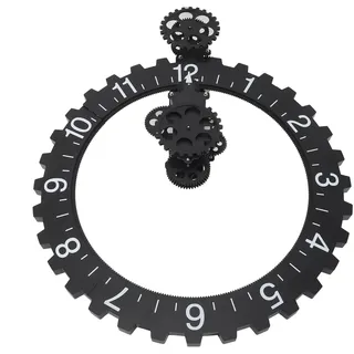 Topiky Wanduhr mit Beweglichen Zahnrädern, Edelstahl 304, Drehbares Mechanisches Stundenrad, Hängende Retro-Zahnraduhr, 3D-Wanduhr mit Beweglichem Zahnrad (Black)