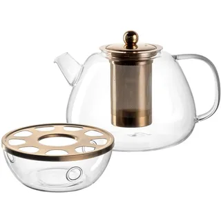 LEONARDO Tè per Te Teekanne 1,5 L mit Stövchen, Aus dickwandigem Borosilikatglas, Hergestellt in Handarbeit, Spülmaschinengeeignet