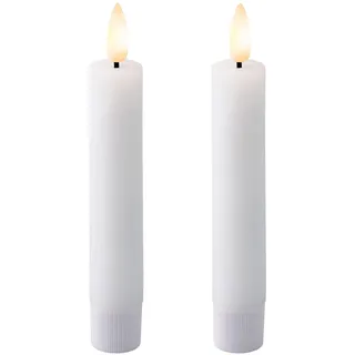 Lumineo LED Kerzen mit Timerfunktion 14,5cm Wachs - 2er Set Echtwachskerzen batteriebetrieben - flackernde Flamme Effekt - Wachskerzen Stabkerzen Rustik Weiß Warmweiß