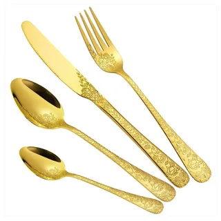 KingLux Besteck-Set 24teilig Gold Essbesteck Set mit Messer Gabel Löffel Spülmaschinenfest (24-tlg), 6 Personen, Edelstahl goldfarben