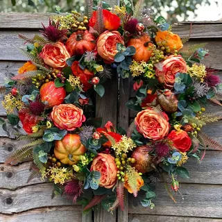 Türkranz Herbst,55cm Künstlicher Blume Kürbis Ahorn Tannenzapfen Türkranz für Halloween Erntedank,Türkranz Herbst Außen für Haustür Wand Fenster Hochzeit Party Dekoration Innen Außen (C)