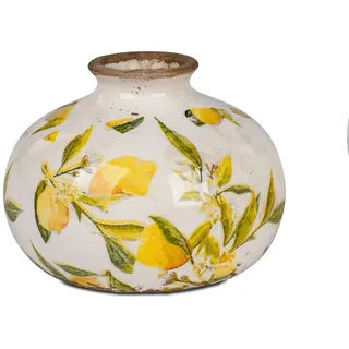 Blumenvase Vase in Vintage-Optik 13x10cm aus Keramik mit glasierter Oberfläche und Zitronen-Dekor verziert