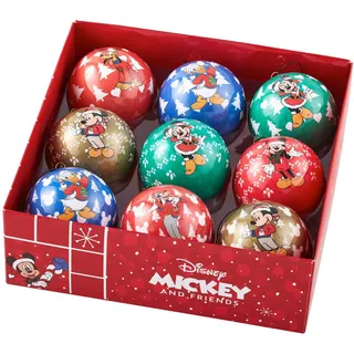 Disney Christbaumkugel-Set Mickey and friends, Blau, Grün, Rot, Kunststoff, 9-teilig, 7.5x7.5x7.5 cm, Dekoration, Weihnachtsdekoration, Weihnachtsbaumschmuck, Weihnachtskugeln