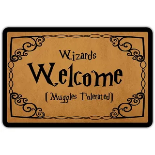 Fußmatte für den Eingangsbereich, Motiv: Wizards Welcome Muggles Tolerated, lustige Fußmatte für drinnen und draußen, 60 x 40 cm