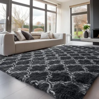 Sour Lemon Weiches und flauschiges Hochflor-Teppich für Schlafzimmer, Wohnzimmer, Salon-Teppich, waschbar, rutschfest, extra breit, pelziger und moderner Teppich für Wohnzimmer - Grau - 200 x 300 cm