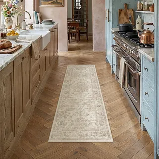 PureCozy Waschbarer LäUfer Flur Teppich 60x180cm rutschfest,Beige | Weich Kurzflor Carpet, Rutschfest, Küche, Bettvorleger,Eingangsbereich, Schlafzimmer, Esszimmer
