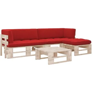 4-tlg. Paletten-Lounge-Set mit Kissen Imprägniertes Kiefernholz - Rot/Bunt