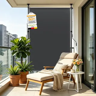 HOMEDEMO Senkrechtmarkise Außen, Vertikalmarkise ohne Bohren, Balkonrollo mit Einstellbare Handkurbel, Sichtschutz Sonnenschutz Windschutz, Garten, 150x(220-310) cm, Stoffbreite 135,5 cm, Anthrazit