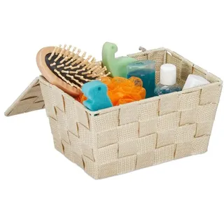 Relaxdays 3 x Aufbewahrungskorb mit Deckel beige Beige