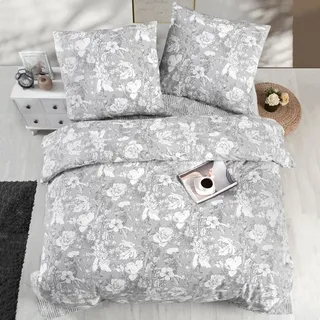 Yadetextil Destin Floral Baumwolle Grau 200 x 220 cm + 80 x 80 cm