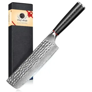 Küchenmesser - Nakiri Kochmesser - 17 cm VG-10 Damastklinge - Japanisches Gemüsemesser - Edelstahlgriff - Für präzises Schneiden von Fleisch, O...