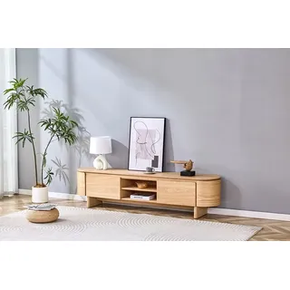 riess-ambiente Lowboard OAK GRAIN 200cm natur - Eichenholz-Furnier, 2 Schubladen & 2 Fächer (Einzelartikel, 1 St), skandinavischer TV-Schrank mit Kabelöffnung – ideal fürs Wohnzimmer braun