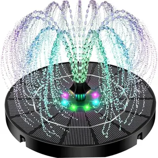 Solarbrunnen, Solar-vogelbadbrunnen, 3,5-w-pumpe (schwarz) Mit Farbigen Led-leuchten Und Austauschbaren Düsen – Für Vogeltränken, Gärten, Teiche Und Schwimmbäder