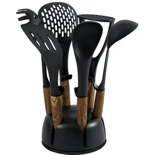 Schäfer 7-tlg. Küchenhelfer-Set Ergonomische Griffe Küchenbesteck Küchenhelfer Set Holz Optik