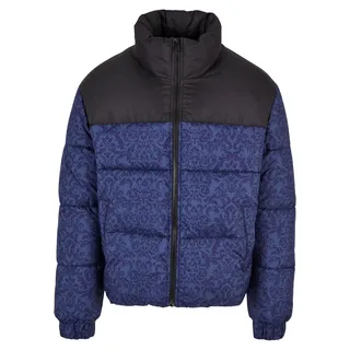 Winterjacke URBAN CLASSICS "Urban Classics Herren AOP Retro Puffer Jacket" Gr. XL, blau (darkblue damast aop) Herren Jacken Übergangsjacken