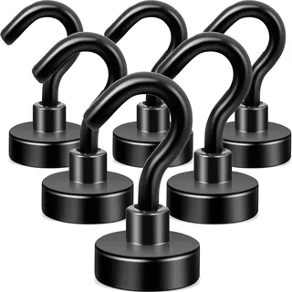 Neosmuk Schwarz Magnethaken,10kg+Extra Stark Magnet Haken für Grill, Neodym für Gadgets,Gross Magnetischer Halter für Küche,Klein Haken Magnetisch(6 Stück)