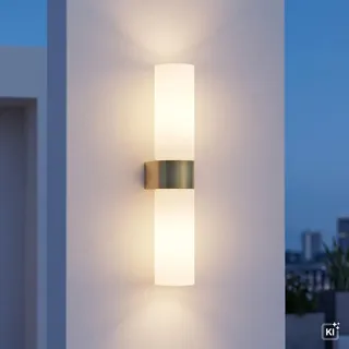 Licht-Erlebnisse Up Down Wandleuchte Metall Glas in Messing Weiß IP44 Bad Flur B:5 cm G9 satiniert blendarm Fackel Modern elegant wohnliche Wandlampe Küche JUNARD