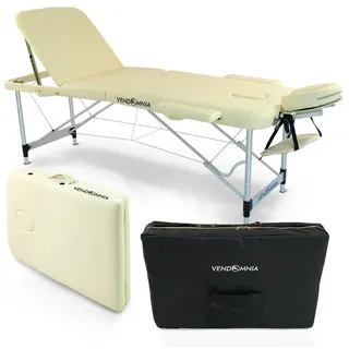 Vendomnia Massageliege Mobile Massageliege - Aluminium mit 3 Zonen (Klappbar Massagetisch Massagebett Massagebank Behandlungsliege, Farbwahl), inkl. hochwertiger Kopfstütze Tasche Armlehnen beige