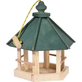Dobar Vogelhaus zum Aufhängen, 6-eckiges Futterhaus mit Kordel, Kiefer, Grün