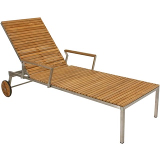 Sonnenliege Teak Teakholz Edelstahl 197cm Holz Garten Balkon Liege Liegestuhl