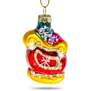 SIKORA Mini Schlitten mit Geschenken besondere Weihnachtskugel Glas Christbaumschmuck Deko Figur Weihnachten Anhänger Ornament - Trend Line - BS398