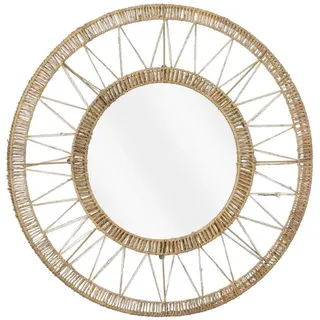 MICA Decorations Ludy Rattan Spiegel Wanddeko – Spiegel Rund – Wandspiegel Rund - Boho Wandbehang – Ø60 cm – Jute – Hellbraun