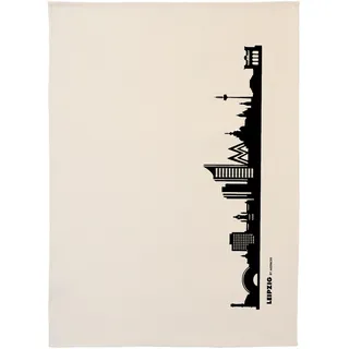 44spaces Leipzig Küchentücher Stadt Design Skyline schwarz, 50x70 cm - Geschirrtuch 100% Reine Baumwolle (Bio) Handgedruckt, Geschenkidee Geburtstag Grill-Saison Mitbringsel