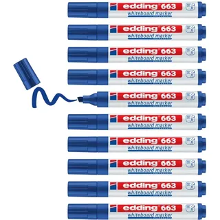 edding 663 Whiteboardmarker - blau - 10 Whiteboard Stifte - Keilspitze 1-5 mm - Boardmarker abwischbar - für Whiteboard, Flipchart, Magnettafel, Pinnwand, Memoboard - Sketchnotes - nachfüllbar