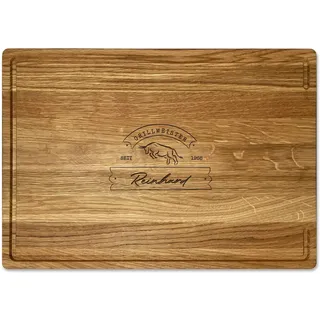 LOOXIS Personalisiertes Premium Schneidebrett mit Namen graviert – 40x30 cm, Eichenholz, Saftrille, Steakbrett, Charcuterie Board – Geschenkidee Männer, Frauen, Vatertag, Muttertag, Einzug – Motiv 7