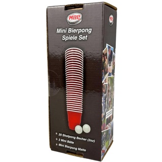 Mini Beer-Pong Tisch Matte Set, Bier-Pong Spiel mit 20x Schnapsbecher Plastik in Rot, Mini Party-Becher im Red Cup Design, Shot-Pong für unterwegs, Beerpong Becher Set, inkl. Mini Bälle