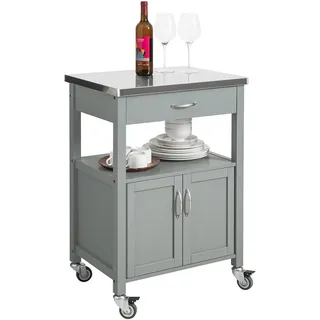 SoBuy Küchenwagen mit Edelstahlplatte Servierwagen Rollwagen Grau, Holzwerkstoff, 60x90x45 cm, Esszimmer