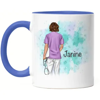 Kiddle-Design Krankenschwester Tasse Blau Personalisiert Ärztin Pflegerin Pflegekraft Heldin Kollegin Freundin mit Name & Spruch