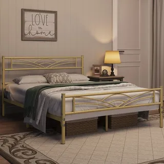 Yaheetech Metallbett Bettgestell Bettrahmen, Wolkenmuster Kopfteil, 140 x 200 cm, Gold - Gold