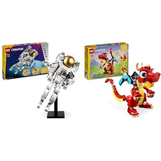 LEGO Creator 3in1 Astronaut im Weltraum Spielzeug, Modellbausatz mit Hund und Raumschiff für Kinder & Creator 3in1 Roter Drache, Spielzeug mit 3 Tierfiguren inkl. Roter Drache