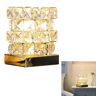 Chao Zan Nachttischlampe Kristall Tischlampe E27 Modernes Nachtlicht K9 Kristallglas Mit Metallrahmen Tischleuchte Metall Glas Lampenschirm kreativ Für Schlafzimmer, Wohnzimmer, Esszimmer, Golden