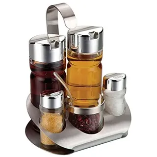 Gewürzständer - Edelstahl Menage Set 5 teilig Gewürzregal Gewürzdosen Gewürzglas