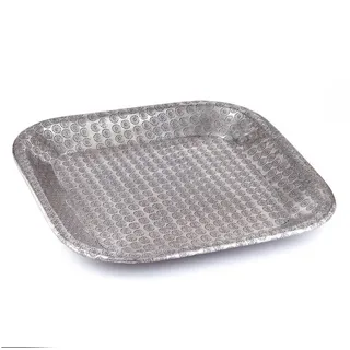 Marrakesch Orient & Mediterran Interior Dekotablett Bandeja Jamira, para decorar, estilo escandinavo, de aluminio, 34 cm (1 St), Handarbeit silberfarben Ø 34 cm x 34 cm x 3 cm x 34 cm