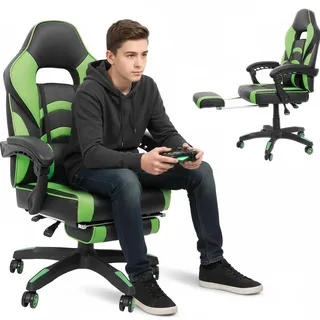 Melko Gamingstuhl Bürostuhl ergonomisch mit Fußstütze bis 150 kg Grün