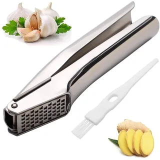 WUPYE Knoblauchpresse Edelstahl rostfrei, Professionelle Knoblauchpresse mit Reinigungsbürste für Küchenchef, Restaurant, Küchenhelfer, Kochzubehör, Hotel