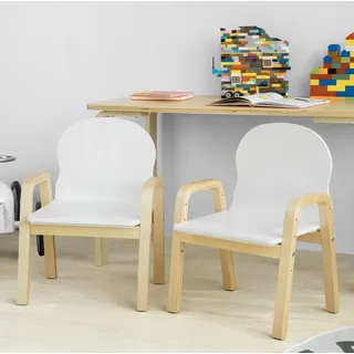 SoBuy Kinderstuhl KMB24-Wx2 höhenverstellbar Holz weiß/beige