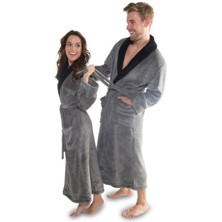 CELINATEX Nevada Bademantel Damen Herren M anthrazit schwarz Mikrofaser Saunamantel Coral Fleece Morgenmantel