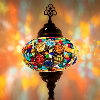 COOL MOSAIK Mosaiklampe Tischlampe Stehlampe L Glaskugel Mosaiklampe Handgefertigte Türkische Dekorative Mosaiklampe 10 Variationen Orientalische Marokkanische Mosailklampe (4-Mehrfarbig)