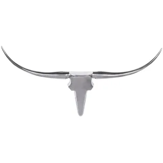 möbelando Deko Geweih Bull M WL1.245 Silber 100 cm Aluminium Design Hörner | Wanddekoration Stierkopf Horn Modern | Wandskulptur Geweih-Jagdtrophäe Metall | Longhorn Wandschmuck Groß