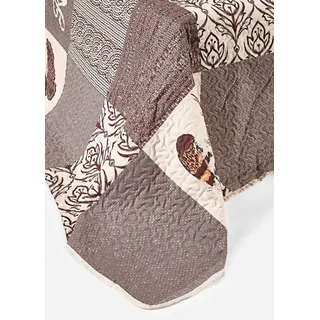 bonprix Tagesdecke mit Patchwork Druck, beige, Gr.270x210 cm, Romantisch schöne Tagesdecke mit Schmetterling, aus Microfaser